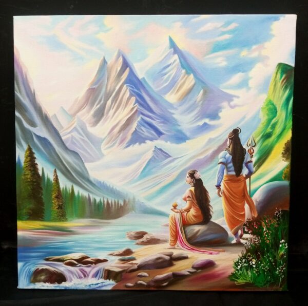 Oil Painting Canvas – Worship of Lord Shiva and Parvati (Kiya Art World) - Image 2