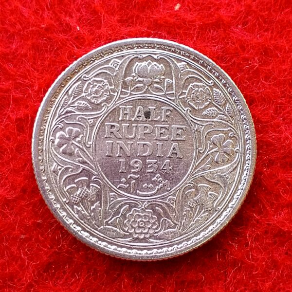 British India 1/2(Half) Rupee - George V 1934 Silver Coin