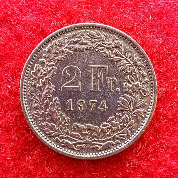 Switzerland 2 Francs Helvetia standing 1974 Coin 