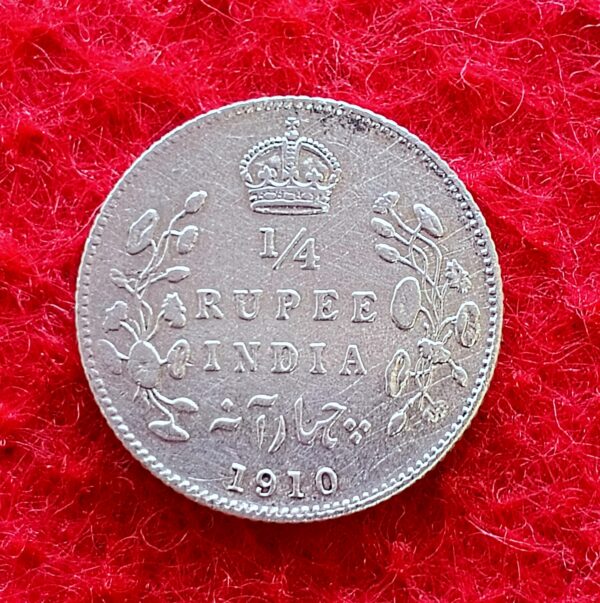 British India 1/4 Rupee Edward VII 1910 Silver Coin 