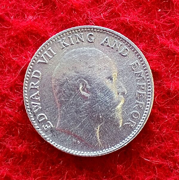 British India 1/4 Rupee Edward VII 1910 Silver Coin  - Image 2