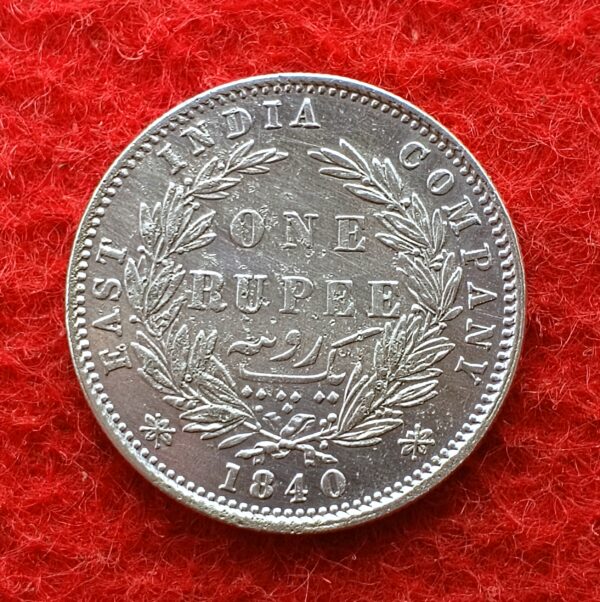 British India 1 Rupee - Queen Victoria 1840 Silver Coin (Dividing a legend on both sides)