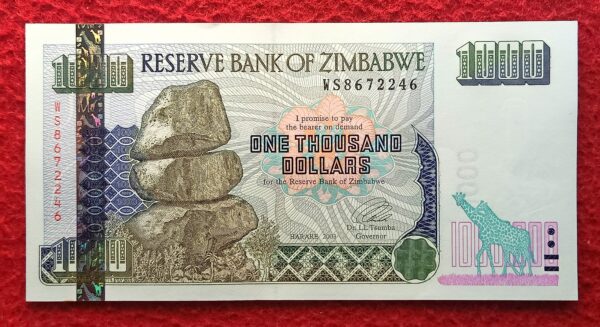 Zimbabwe 1000 Dollars Chiremba Rocks 2003 Banknote