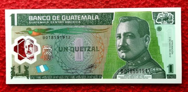 Guatemala 1 Quetzal Jose Maria Orellana 2012 Polymer Banknote