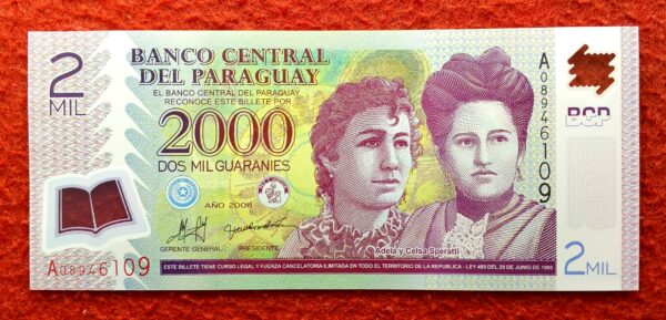 Paraguay 2000 Guaranies 2008 Polymer Banknote