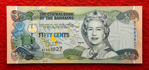 The Bahamas 50 Cents - Queen Elizabeth II 2001 Banknote