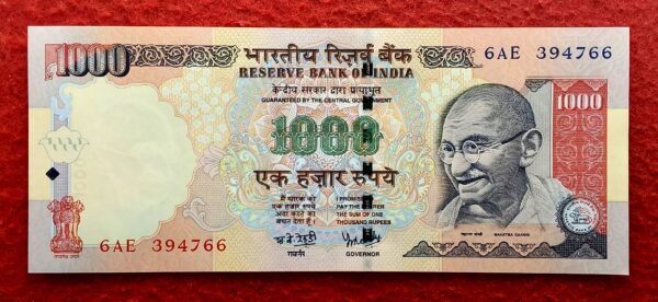 1000 Rupees Y.V Reddy Demonitize 2005 Banknote (6AE 394766)