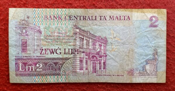 Malta 2 Liri (2 Pounds) 1989 Banknote - Image 2