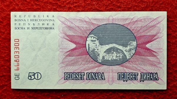 Bosnia and Herzegovina 50 Dinara 1992 Banknote - Image 2