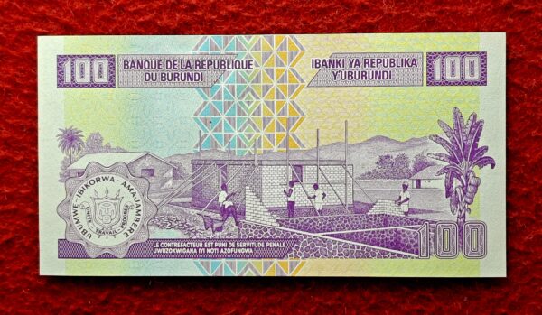 Burundi 100 Francs Small 2011 Banknote - Image 2