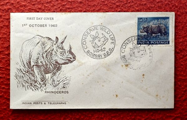 FDC - 1962 Wildlife Week Indian Rhinoceros (Double Stamps on FDC)