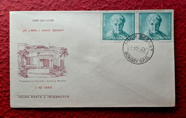 FDC - 1963 Annie Besant (Block Of 2 Stamps)