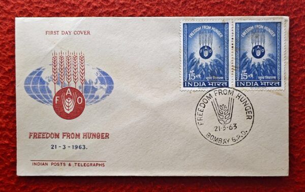 FDC - 1963 Freedom From Hunger (Bombay) Block of 2v Stamps