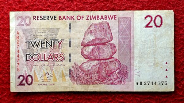 Zimbabwe 20 Dollars 2007 Banknote (Chiremba Rocks)