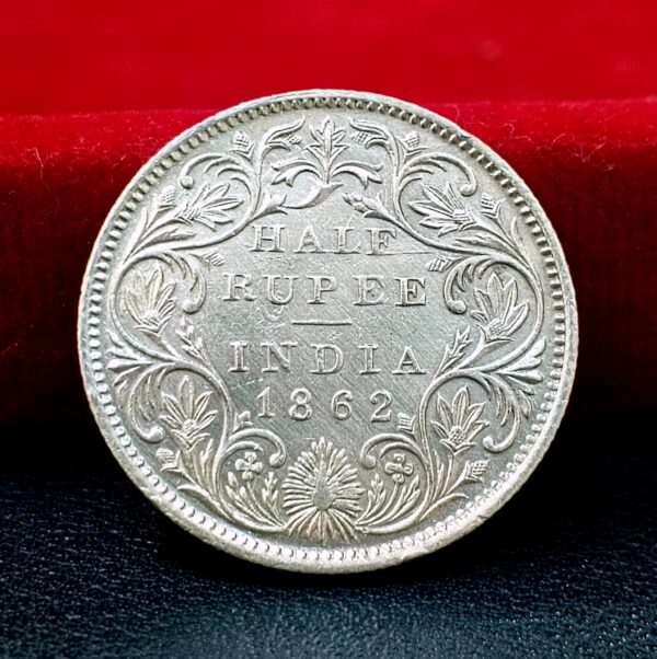 British India 1/2 Rupee - Queen Victoria 1862 Silver Coin (Extra Fine Extra)