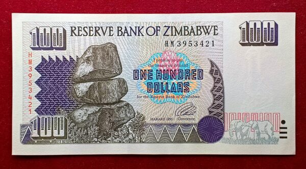 Zimbabwe 100 Dollars Matopos National Park 1995 Banknote