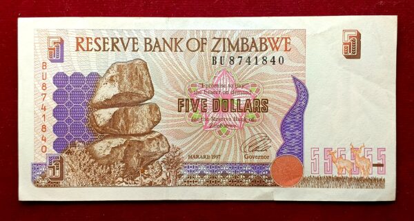 Zimbabwe 5 Dollars Chiremba Balancing Rocks 1997 Banknote