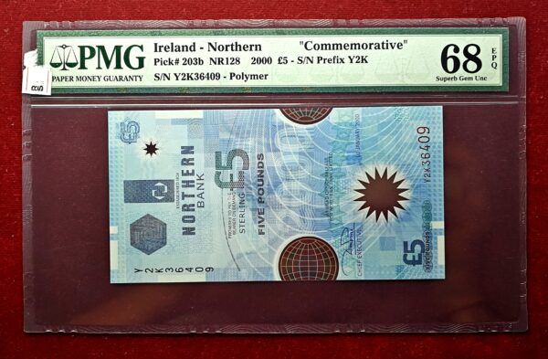 Northern Ireland 5 Pounds Northern Bank - Millennium 2000 Commemorative Polymer Banknote (PMG) Graded 68 Superb Gem UNC EPQ