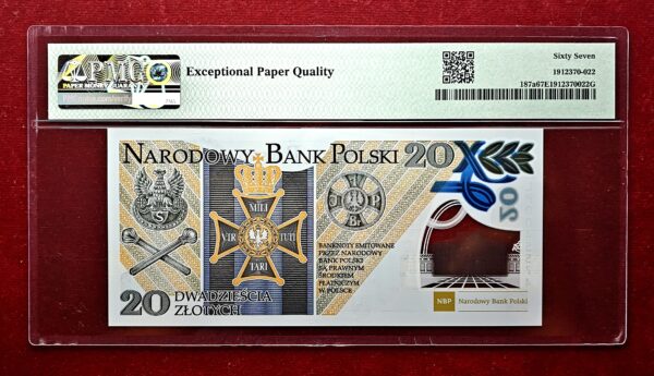 Poland 20 Zlotys Polish Legions 2014 Commemorative Polymer Banknote (PMG) Graded 67 Superb Gem UNC EPQ - Image 2