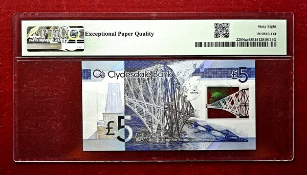 Scotland 5 Pounds Clydesdale Bank - Forth Bridge 125th Anniversary 2015 "Specimen" Commemorative Polymer Banknote (PMG) Graded 68 Superb Gem UNC - Image 2