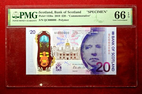 Scotland 20 Pounds Bank of Scotland - Queensferry Crossing 2019 "Specimen" Commemorative Polymer Banknote (PMG) Graded 66 Gem Uncirculated EPQ