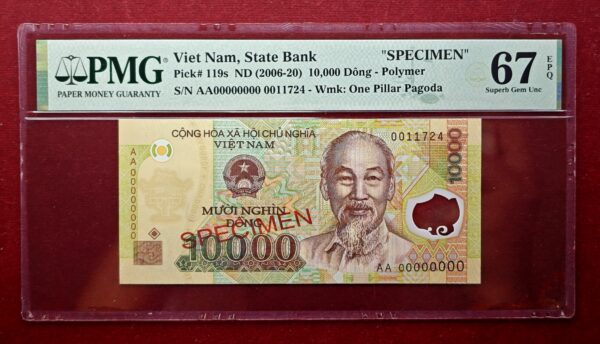 Vietnam 10000 Dong "Specimen" Polymer Banknote (PMG) Graded 67 Superb Gem UNC EPQ