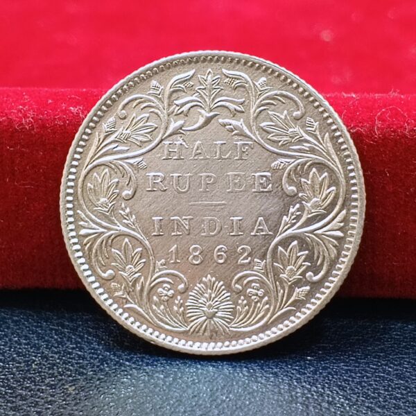 British India 1/2 Rupee - Queen Victoria 1862 Silver Coin (Extra Fine Condition)