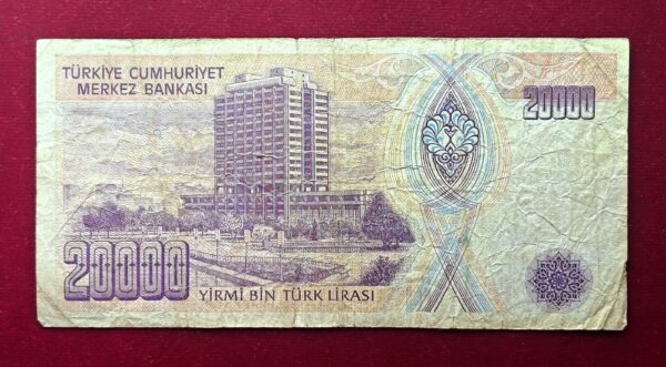 Turkey 20000 Lira Red and Blue Ornament 1988 Banknote - Image 2