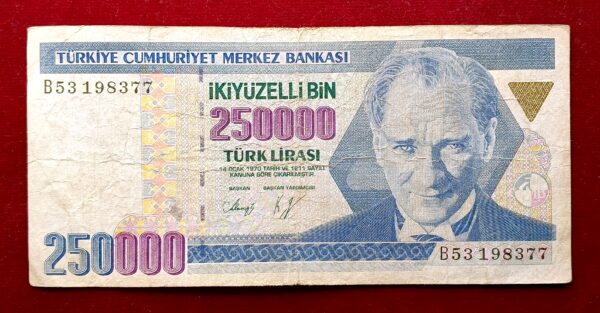 Turkey 250000 Lira President Mustafa Kemal Ataturk Banknote