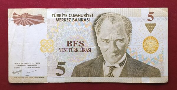 Turkey 5 New Lira President Mustafa Kemal Ataturk 2005 Banknote