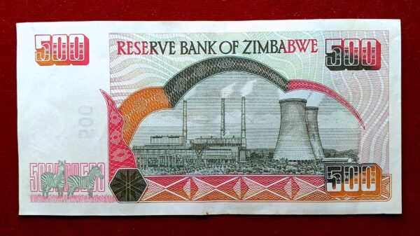 Zimbabwe 500 Dollars Hwange Thermal Power Station 2001 Banknote (Embedded security strip) - Image 2