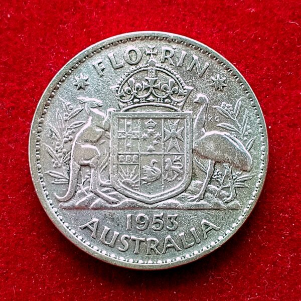 Australia 1 Florin - Queen Elizabeth II 1st Portrait 1953 Silver Coin