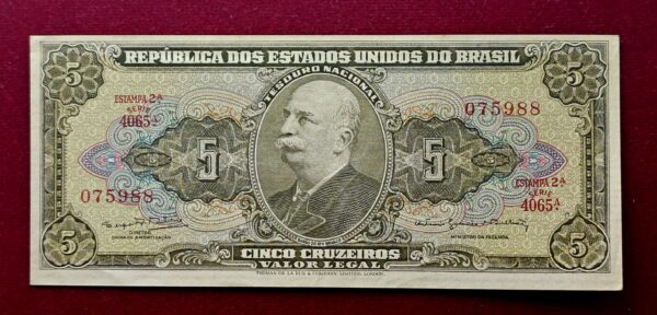 Brazil 5 Cruzeiros Thesouro Nacional 2nd print Valor Legal Banknote