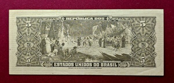 Brazil 5 Cruzeiros Thesouro Nacional 2nd print Valor Legal Banknote - Image 2