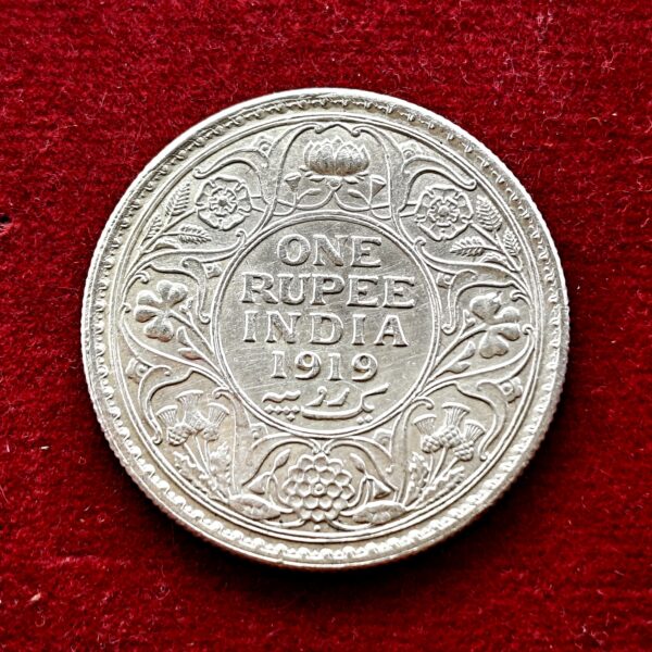 British India 1 Rupee - George V 1919 Silver Coin