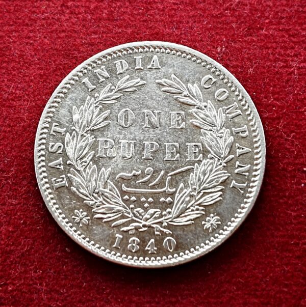 British India 1 Rupee – Queen Victoria 1840 Silver Coin (Dividing a legend on both sides)