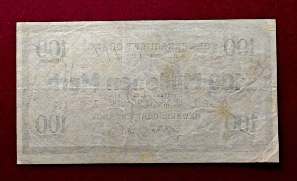  City of Gelsenkirchen 100 000 000 Mark Gewerkschaft Orange Banknote - Image 2