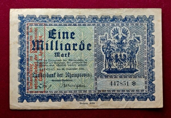 City of Rheinprovinz 1000 Millionen Mark 1923 Banknote