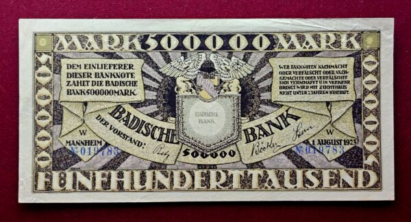  Federal state of Baden 500 000 Mark Badische Banknote