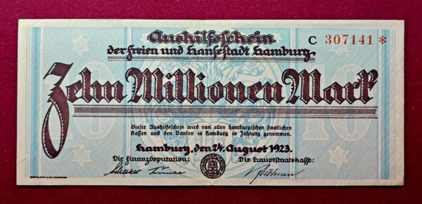  Federal state of Hamburg 10000000 Mark 1923 Banknote