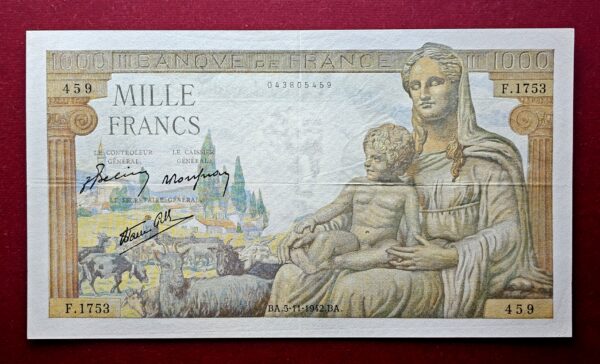 France 1000 Francs - Goddess Demeter 1942 Banknote