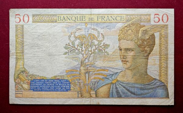 France 50 Francs - Ceres Gardens of Versailles 1935 Banknote - Image 2