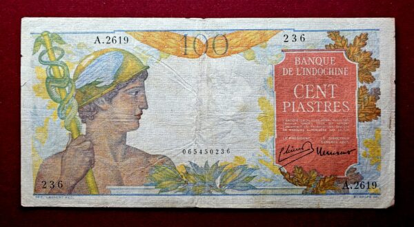 French Indochina 100 Piastres Bust of Mercury Banknote