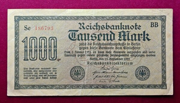 Germany 1000 Mark Reichsbanknote 1922 Note