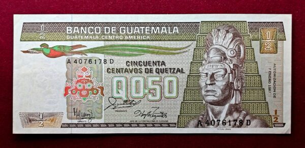 Guatemala 0.50 Quetzal 1987 Banknote