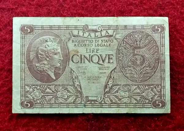 Italy 5 Lire 1944 Banknote 