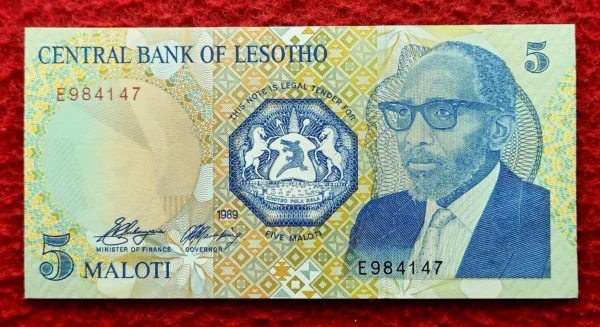  Lesotho 5 Maloti 1989 Banknote