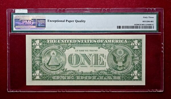 United States (USA) 1 Dollar Silver Certificate Blue Seal 1957 Banknote PMG Graded 63 EPQ Choice Uncirculated - Image 2