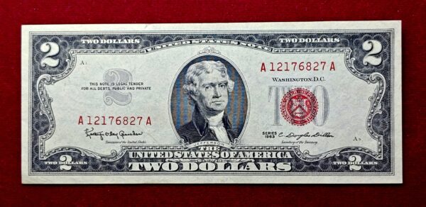 United States (USA) 2 Dollars Thomas Jefferson 1963 Red Seal Banknote