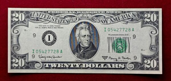 United States (USA) 20 Dollars Federal Reserve U.S. President Andrew Jackson 1963 A (Boston) Banknote